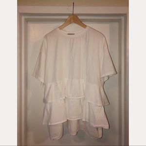 Zara Oversized Teared Ruffle S/s Top
